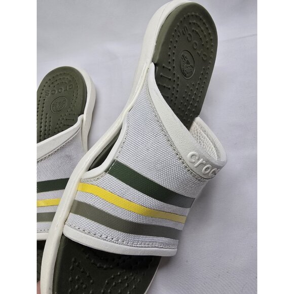 Mens Crocs Slip On Sandals Sobek 9 White/Green Stripes Canvas Slide Sandals - Picture 7 of 13